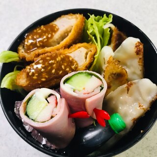 お弁当用〜きゅうりカニカマ大葉ハム巻き〜